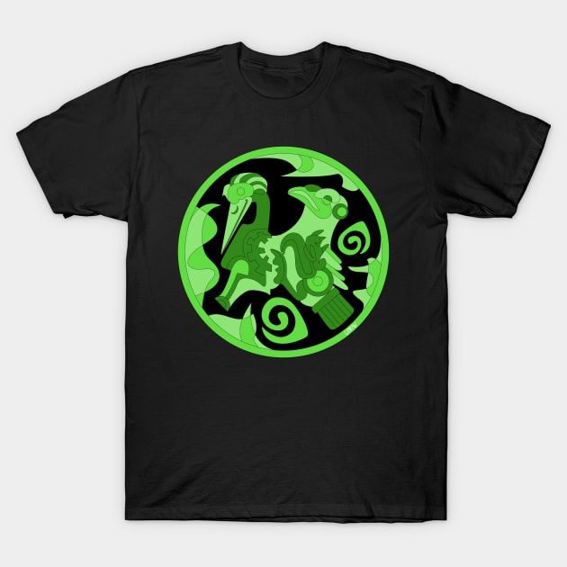 jade totonac birds in ancient mexican patterns ecopop floral glyph pictogram T-Shirt by jorge_lebeau